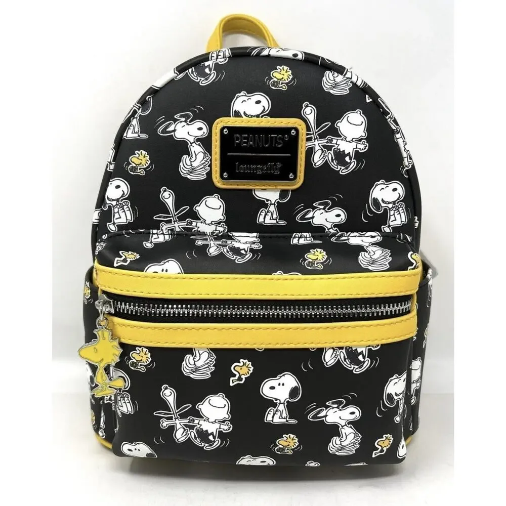 Loungefly Peanuts Snoopy Woodstock Charlie Brown Mini Backpack Black Yellow NWT